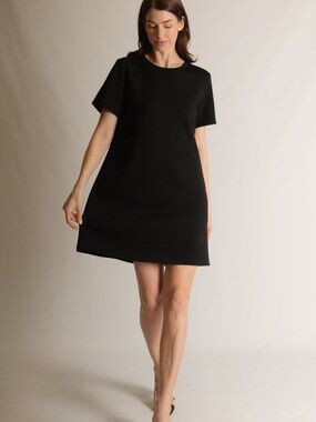 P Cill Etta Short Sleeve Women Small Dress Butter Modal Black Classic Shift Mini